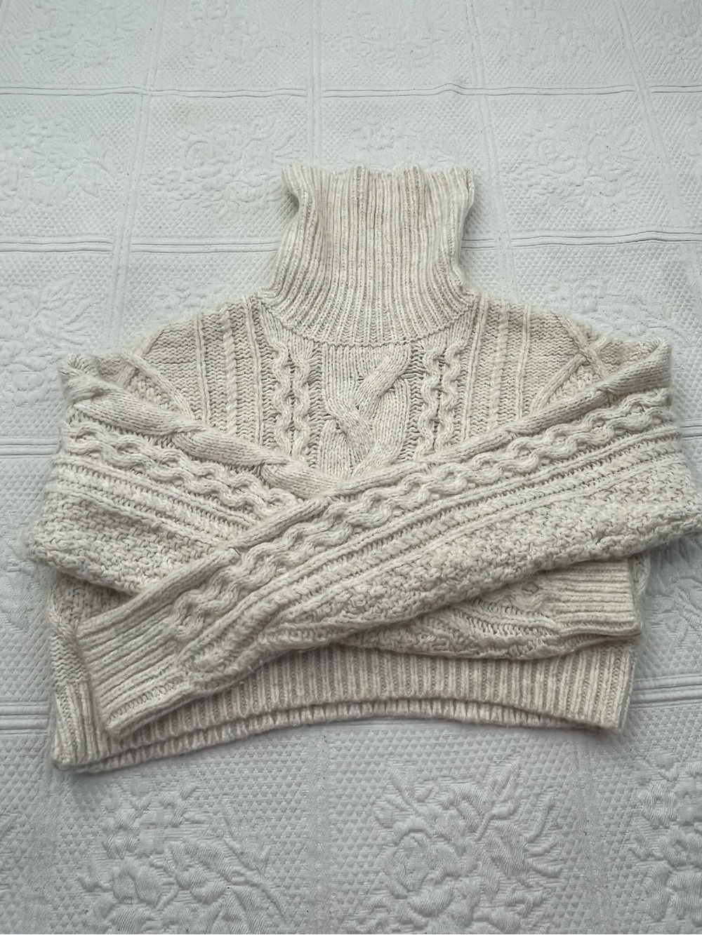 Altar'd State Cream Cable Turtleneck Pullover